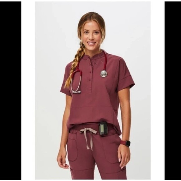 Figs Tops Figs Manila Oversized Scrub Top Dark Cherry Womens Sz